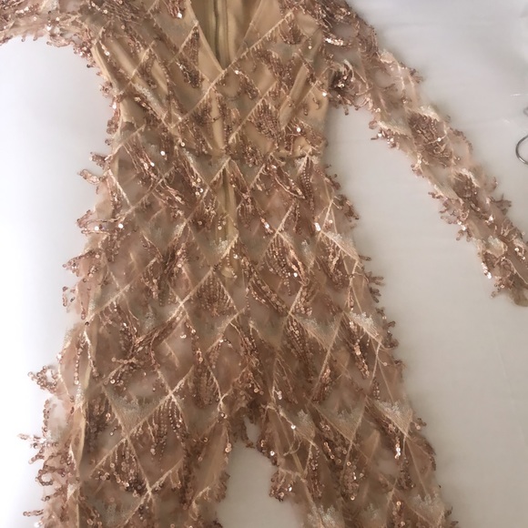 Rose Gold Tassel Sequin Plunge Jumpsuit - Picture 5 of 7